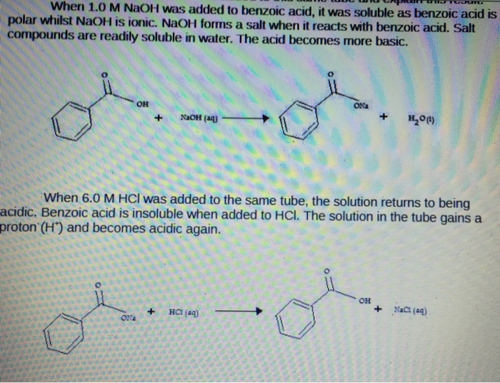 Solved When 1 0 M Naoh Was Added To Benzoic Acid It Was Chegg Com