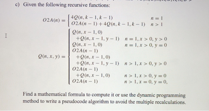 C Given The Following Recursive Functions 02a N Chegg Com