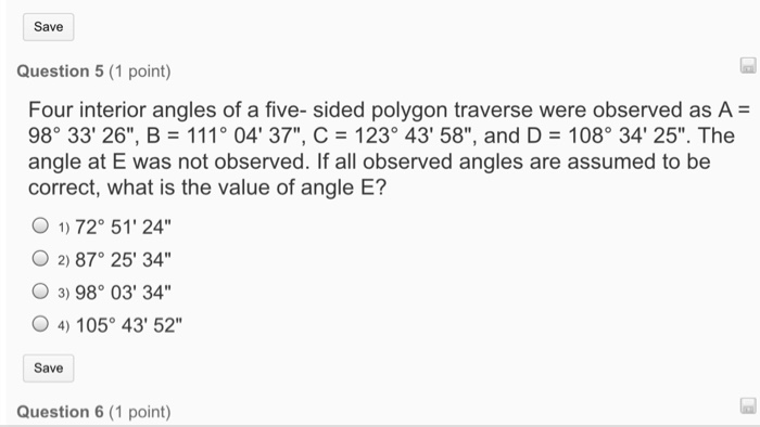 Solved Four Interior Angles Of A Five Sided Polygon Trav