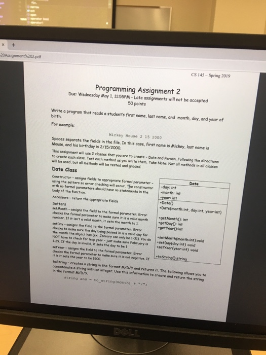 CS 145-Spring 2019 Programming Assignment 2 Due: Wednesday May 1, 11-55PM- Late assignments will not be accepted 50 points Wr