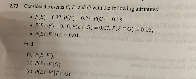 Solved 2 73 Consider The Events E F And G With The Foll Chegg Com