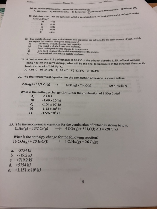 Solved Student Id Ermilc Reaction Causes The Surroundings Chegg Com