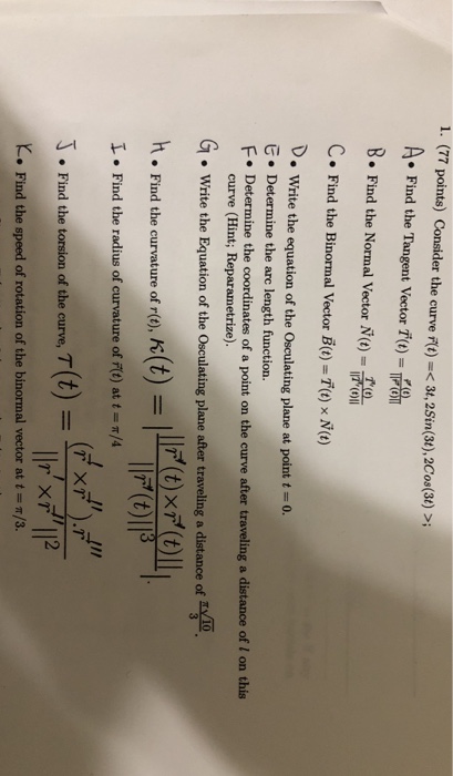 Solved 1 77 Points Consider The Curve式t Chegg Com
