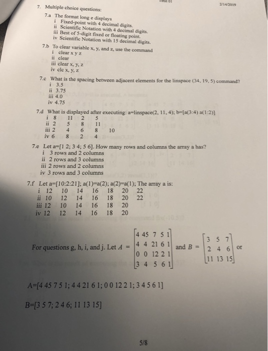 Solved 2142019 7 Multiple Choice Questions 7a The Fo