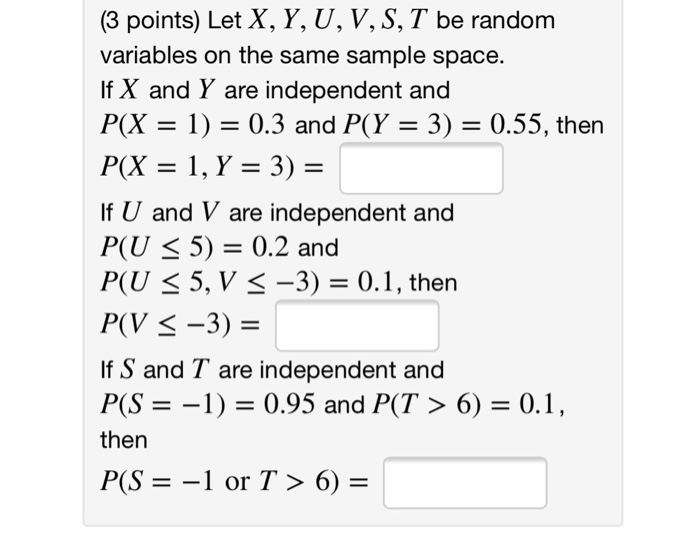 Solved 3 Points Let X Y U V S T Be Random Variable Chegg Com