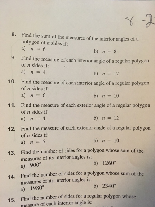 Solved 8 Find The Sum Of The Measures Of The Interior An