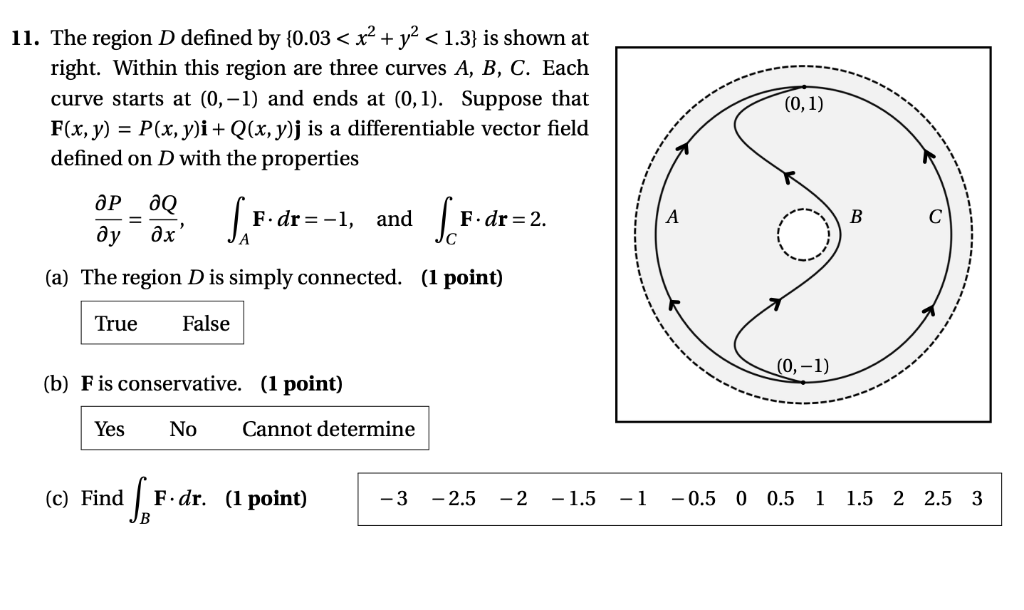 Solved 11 The Region D Defined By 0 03 X2 Y2 1 3 Chegg Com