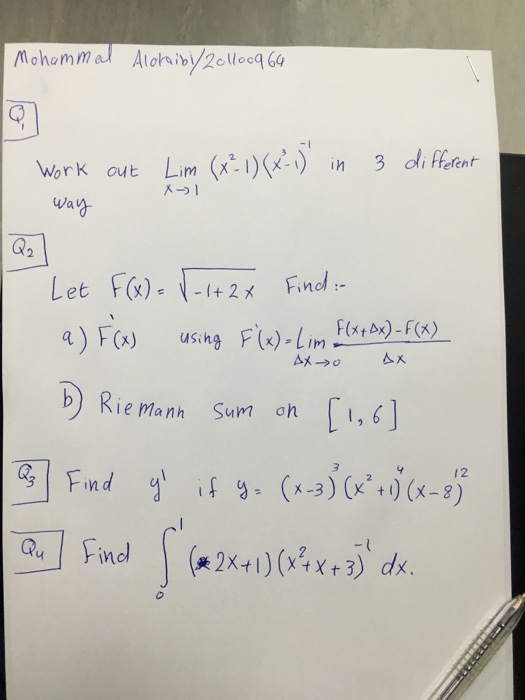 Solved Work Out Lim X Rightarrow 1 X 2 1 X 3 1 1 In Chegg Com