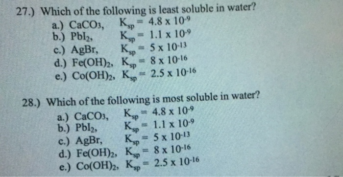 ♏ Which of the following is least soluble in water