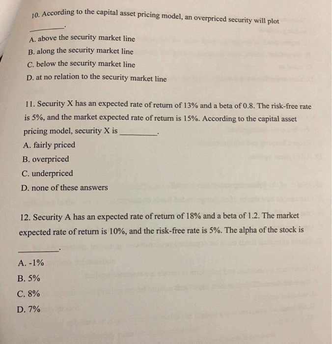 Solved According to the CAPM, overpriced securities should