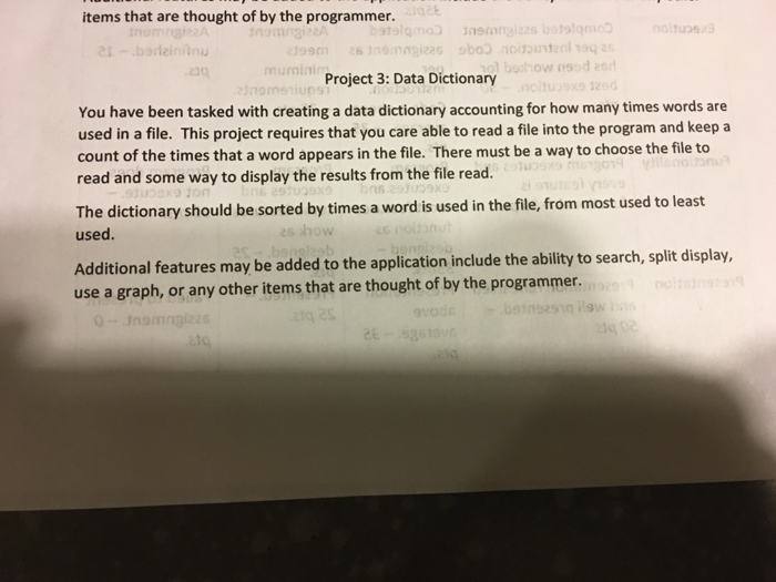 items that are thought of by the programmer. slam 2A es umini Project 3: Data Dictionary You have been tasked with creating a