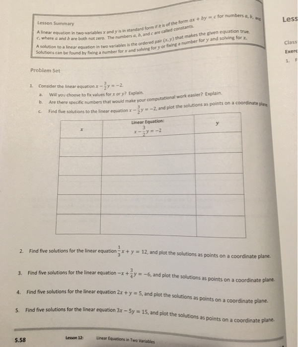 Lesson Summary Less A Linear Equation In Chegg Com