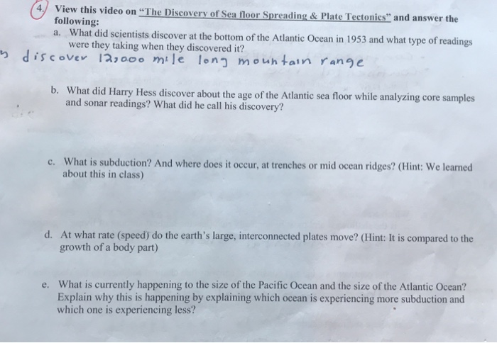 Solved N The Discovery Of Sea Floor Spreading Plate Te