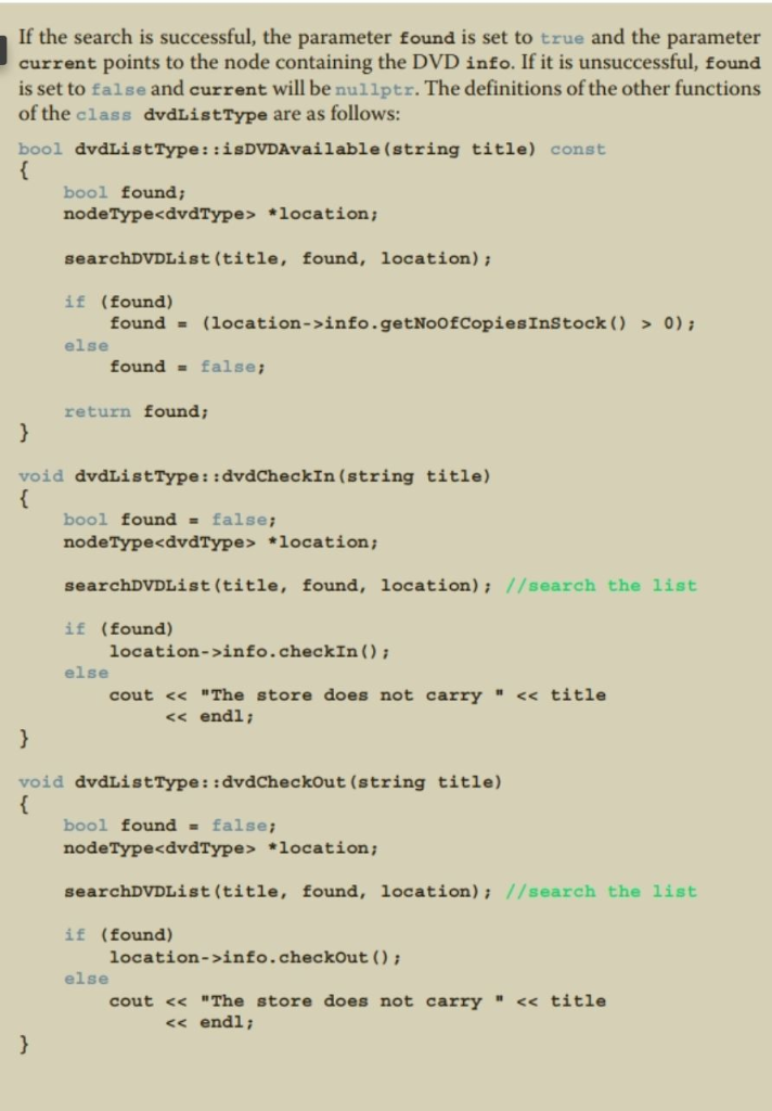 If the search is successful, the parameter found is set to true and the parameter current points to the node containing the D
