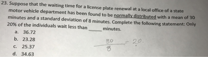 Solved 23 Suppose That The Waiting Time For A License Pl Chegg Com