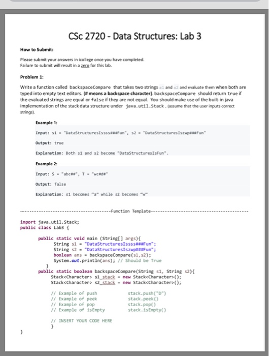solved csc 2720 data structures lab 3 how to submit plea