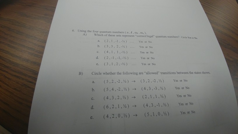 Solved 6 Using The Four Quantum Numbers N T Me Ms Chegg Com