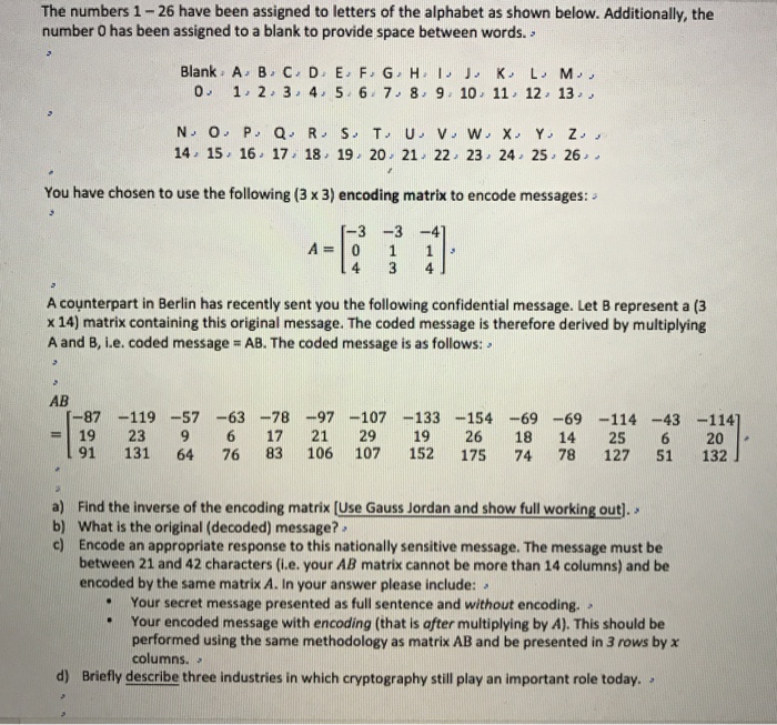 Solved The Numbers 1 26 Have Been Assigned To Letters Of The Chegg Com