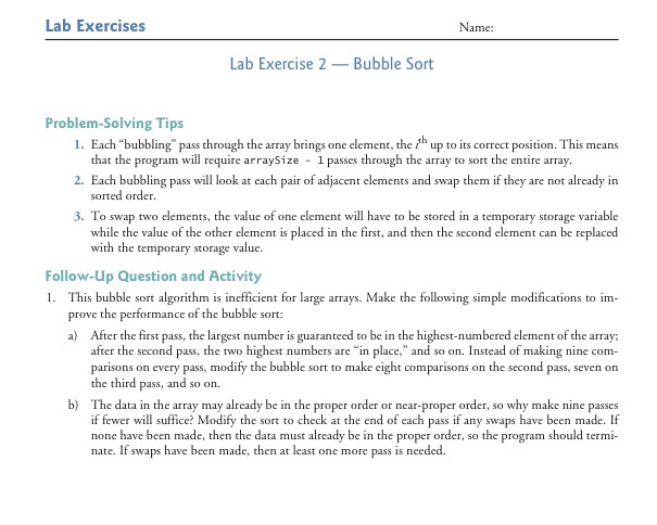 Bubble sorting lab manual