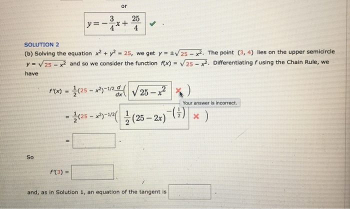 Solved Example 1 A If X2 Y2 25 Find Dy Dx B Find An Chegg Com