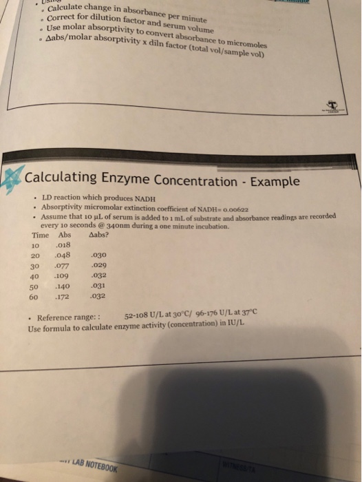 Solved Lculat E Change In Absorbance Per Minute Correct For Chegg Com