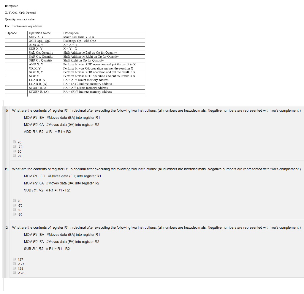 R Registcr X Y Opl Op2 Operand Quantity Cons Chegg Com