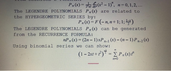 Solved Pn X X2 1 N 0 1 2 The Legendre Polynomials Chegg Com