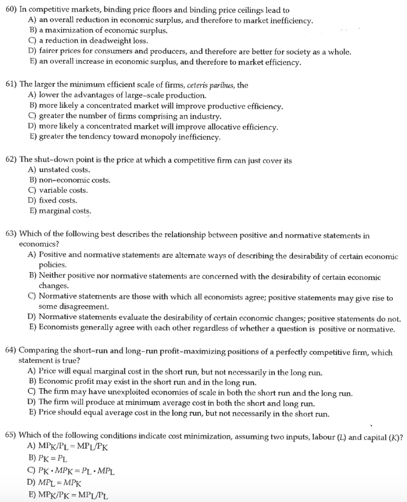 60 In Competitive Markets Binding Price Floors A Chegg Com