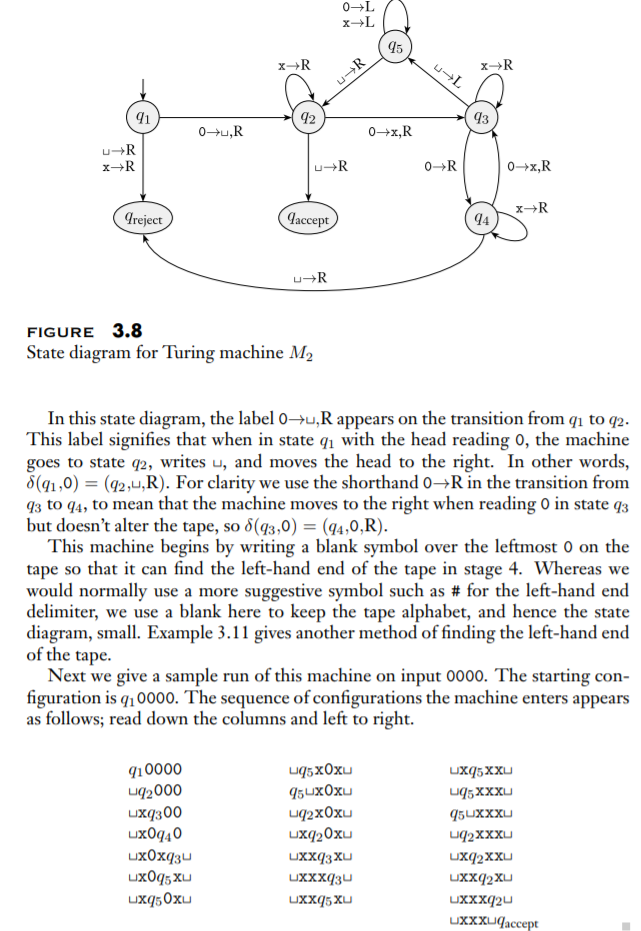 0-L x-R 91 93 0-x,R 0+x,R reject daccept 94 FIGURE 3.8 State diagram for Turing machine M In this state diagram, the label 0-