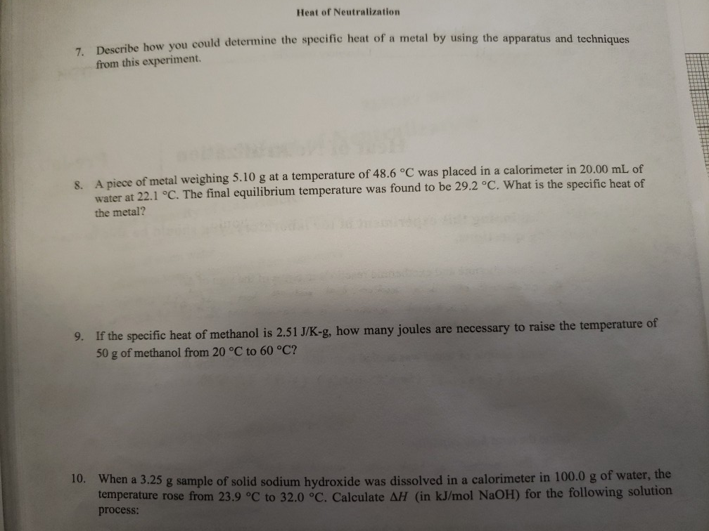Heat Of Neutralization How You Could Determine The Chegg 