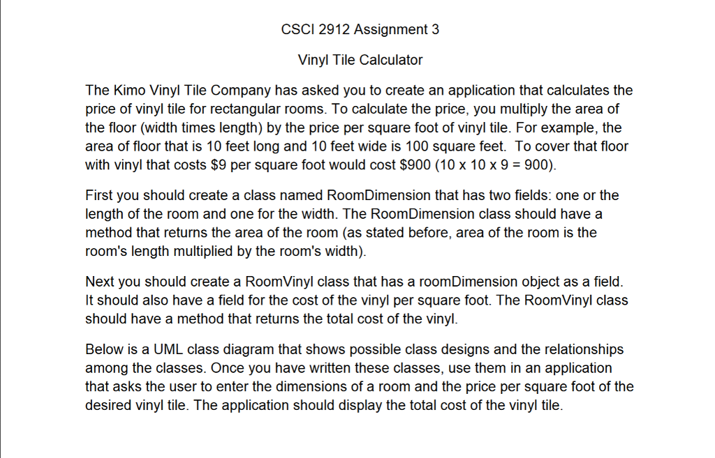 Solved Csci 2912 Assignment3 Vinyl Tile Calculator The Ki Csci 2912 Assignment3 Vinyl Tile Calculator The Kimo Company Has Asked You To Create