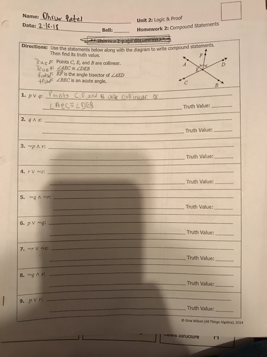 Solved: Name: Ohsw Rete! Date:2.1C.11 Unit 2: Logic & Proo ...