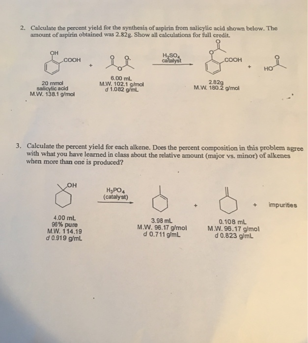 Solved Calculate The Percent Yield For The Synthesis Of A Chegg Com