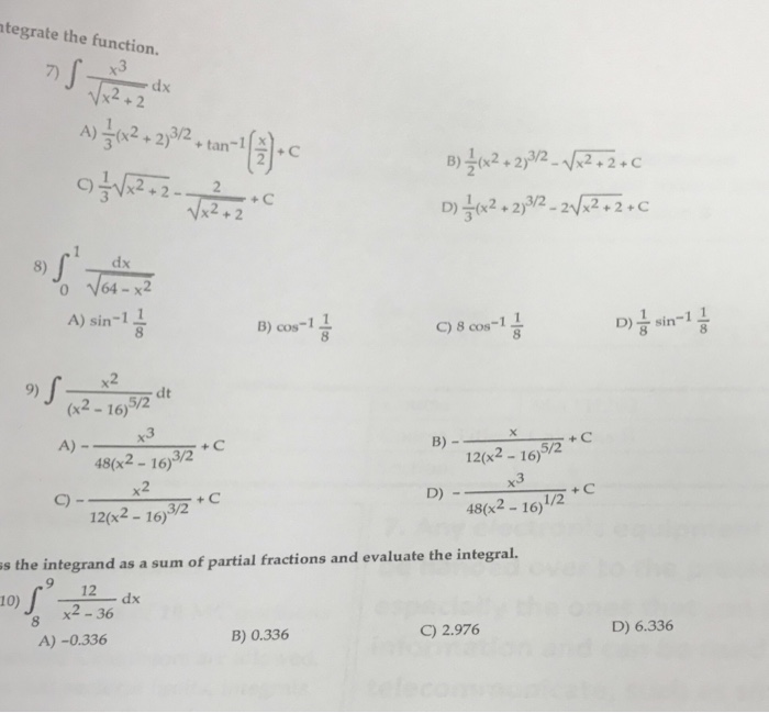 Solved Integral X 3 Squareroot X 2 2 Dx A 1 3 X 2 Chegg Com