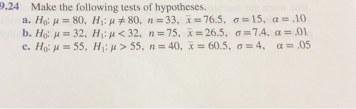 9 24 Make The Following Tests Of Hypotheses Chegg Com