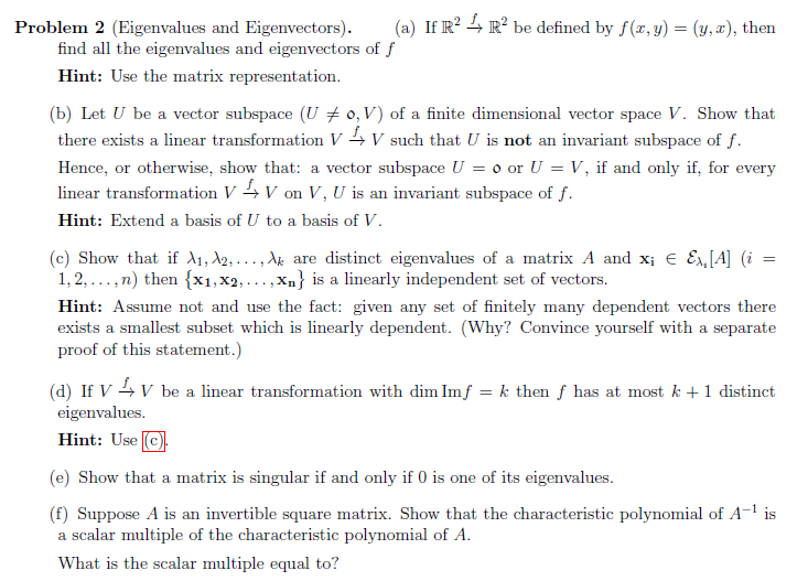 Solved Problem 2 Eigenvalues And Eigenvectors A If R2 Chegg Com