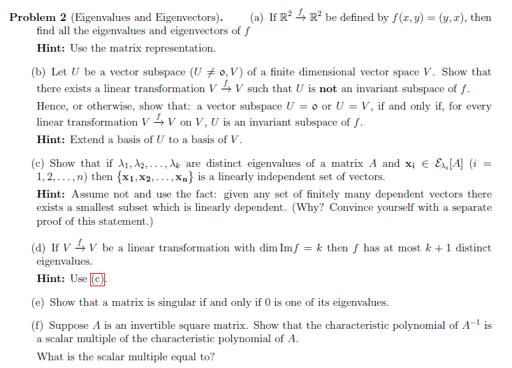 Problem 2 Eigenvalues And Eigenvectors A If R2 Chegg Com