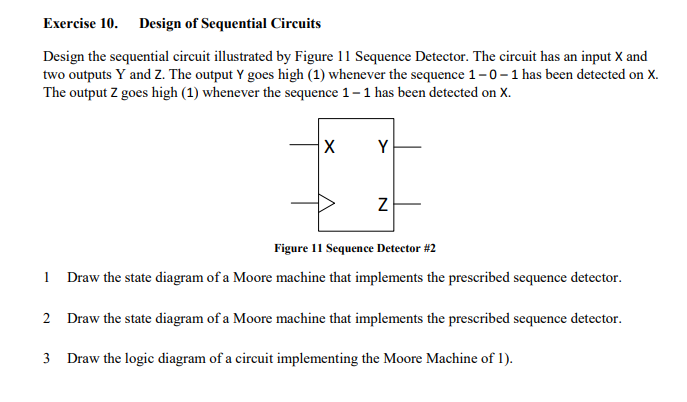 Design of Sequential Circuits Exercise 10. Design the sequential circuit illustrated by Figure 11 Sequence Detector. The circ