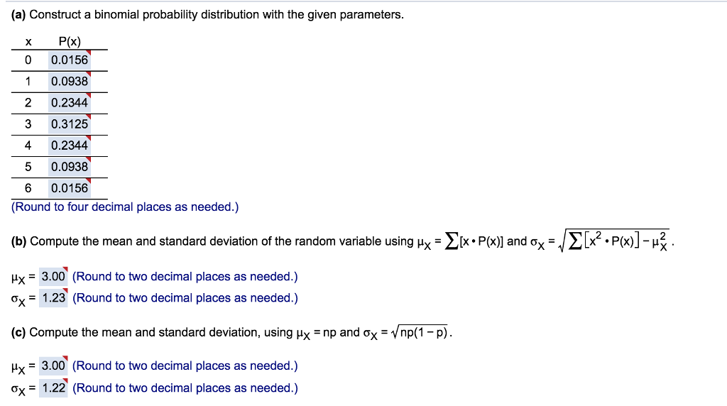 Solved Use N Equals 6 And P Equals 0 15 To Complete Parts Chegg Com