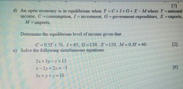 Solved 1n D An Open Economy Is In Equilibrium When Y C 1 Chegg Com