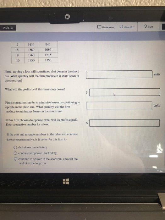 Solved: Resources Give Up? Hint 760/1700 The Table Shows T ... Solved: Resources Give Up? Hint 760/1700 The Table Shows T ...