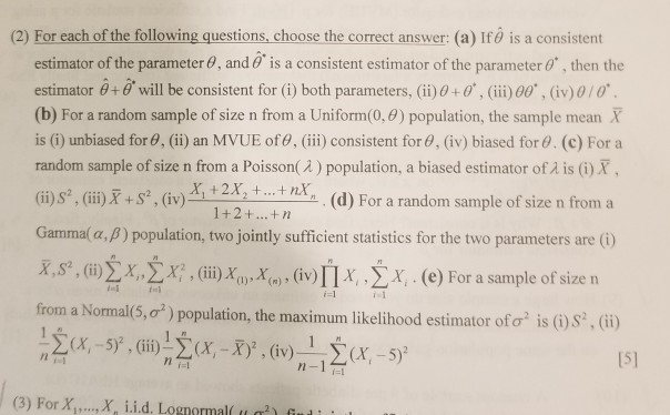 Solved 2 For Each Of The Following Questions Choose Th Chegg Com