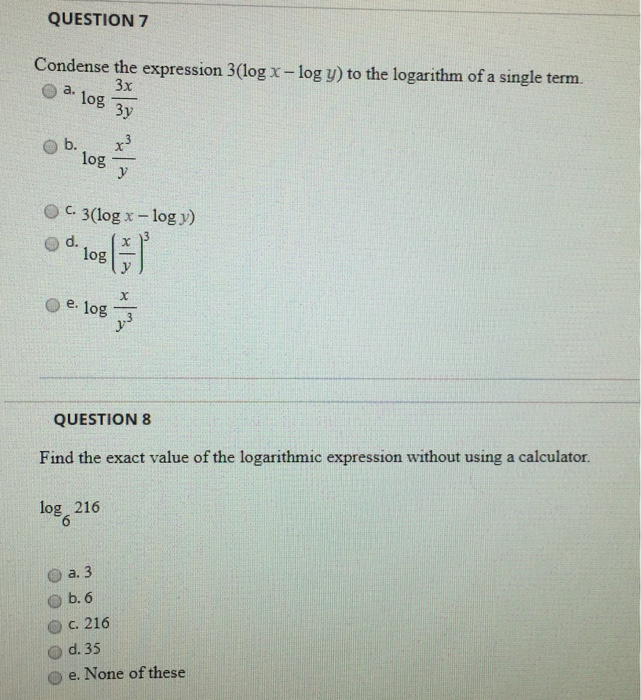 Solved Question 5 Condense The Expression 3 Log X Log Y Chegg Com