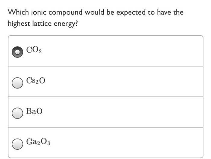 Solved Which Ionic Compound Would Be Expected To Have The