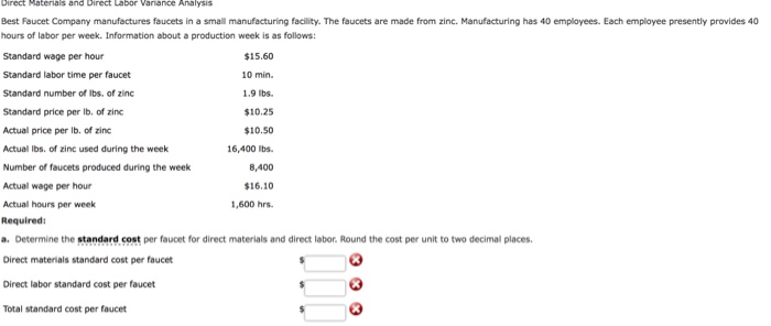 Solved Best Faucet Company Manufactures Faucets In A Smal