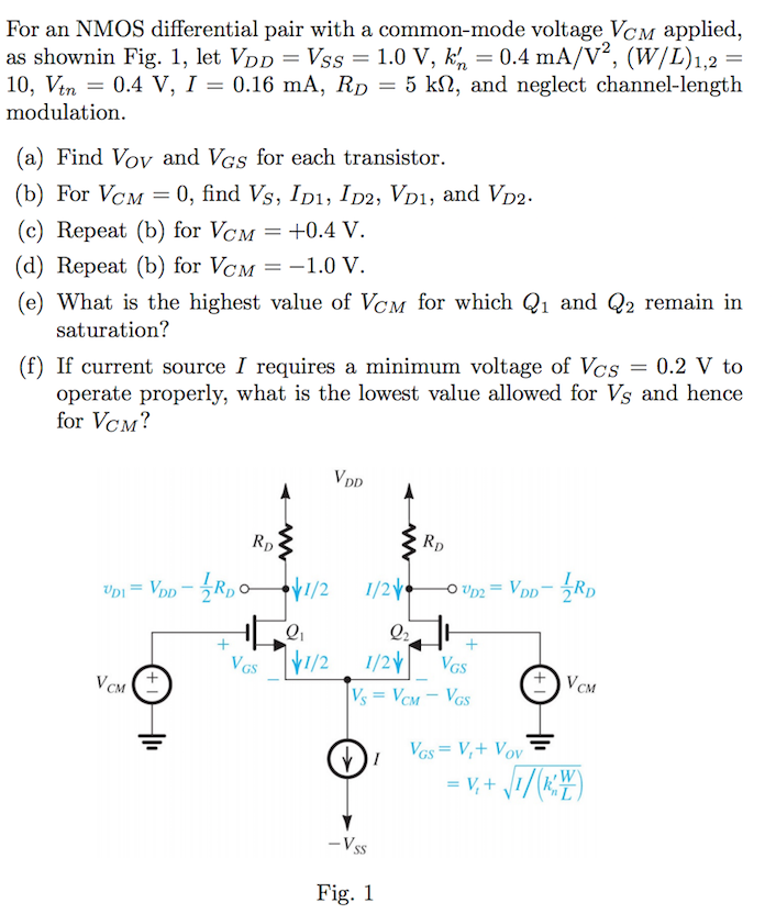 Solved For An Nmos Differential Pair With A Common Mode Chegg Com