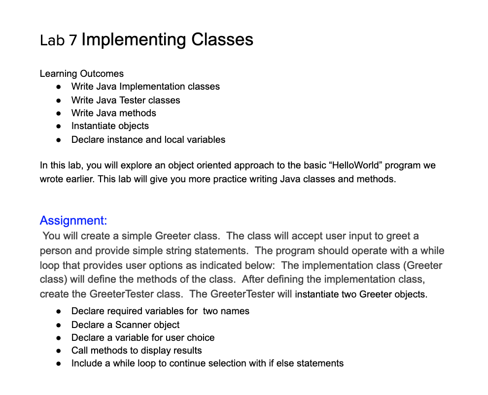 Solved Lab 7 Implementing Classes Learning Outcomes Write Chegg Com