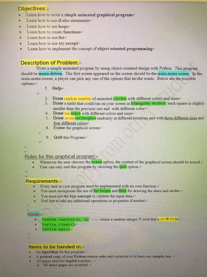 Objectives Leam how to write a simple animated graphical programe . Learm how to use if-else statements Learn how to use loop