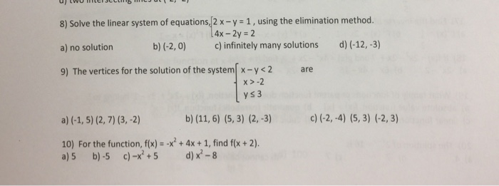 Solved 8 Solve The Linear System Of Equations 2 X Y 1 U Chegg Com