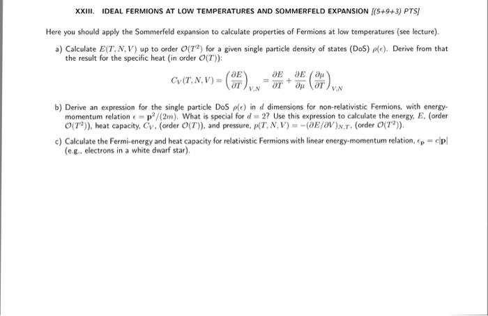 Solved Here You Should Apply The Sommerfeld Expansion To Chegg Com